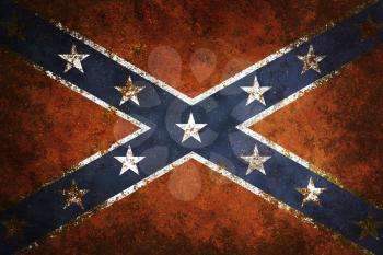 Vintage close-up of Confederate Flag. Grunge Background