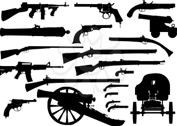 set of silhouettes of firearms from different time periods and countries