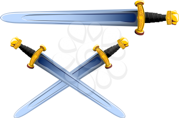 cartoon shiny steel sword of the viking and crossed blades