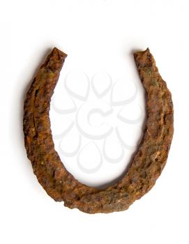 very old classic rusted horse shoe isolated on white background