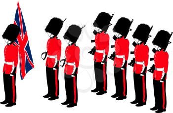 Several traditional British Royal Guard soldiers with different outfits