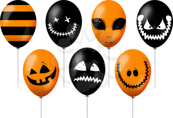 set of orange and black balloons for halloween celebration with different decorations