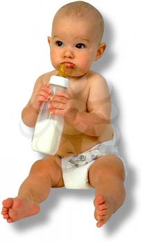 Royalty Free Photo of an Infant Child Holding a Bottle 