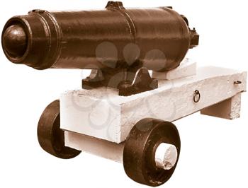 Royalty Free Photo of an Ancient Cannon on a Platform