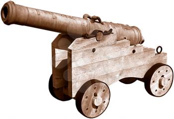 Royalty Free Photo of a Cannon on a Wooden Carriage