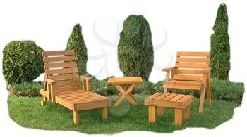 Royalty Free Photo of a Set of Outdoor Chairs in a Backyard