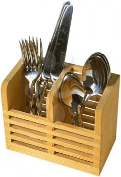 Royalty Free Photo of Cutlery in a Wooden Holder