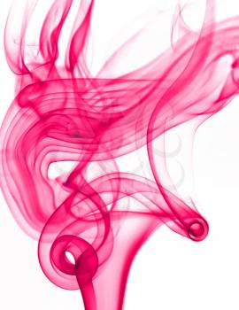 Abstract detail image of pink smoke isolated on the white background.