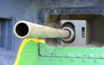 Wide angle closeup shot of cannon in defense concrete bunker Satov in South Moravia near Znojmo town.