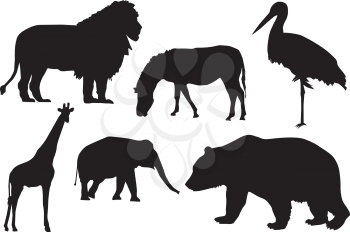 Detail black silhouette of wild animals.