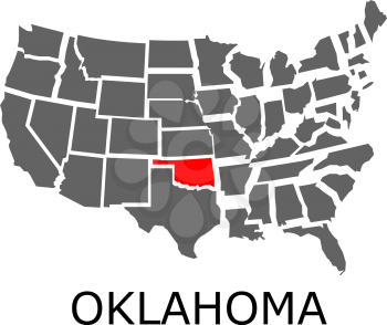 Bordering map of USA with State of Oklahoma marked with red color.