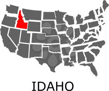 Bordering map of USA with State of Idaho marked with red color.