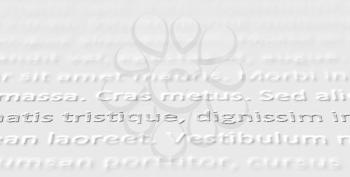 Closeup of extruded lorem ipsum text on white paper.