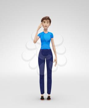 3D Rendered Animated Character in Casual Clothes, Isolated on White Spotlight Background

