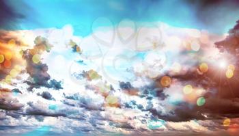 Sky clouds art sunrise background bokeh. Summer wallpaper