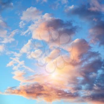 Sky sunrise air clouds panorama. Art summer background