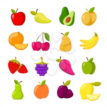 Cartoon fruits vector clipart collection. Fruit icons isolated on white background