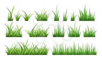 Nature illustrations of green field grass. Vector set isolate on white. Lawn grass green, herb horizontal boarder