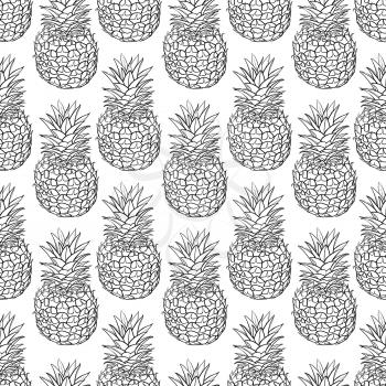 Vector seamless pattern of pineapple. Illustration of exotic pineapple fruit pattern