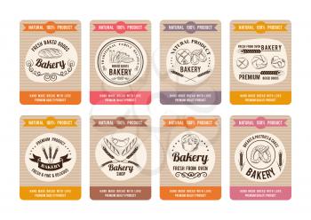 Price cards with different types of bread. Labels for bakery shop. Vector retro illustrations in hand drawn style. Illustration of label price for bread shop