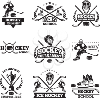 Labels and badges of winter sport. Hockey championship. Sport emblem competition. Vector illustration
