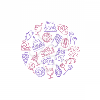 Vector linear style sweets icons in form of circle illustration