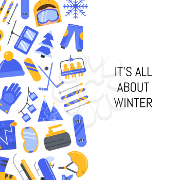 Vector flat style winter sports equipment and attributes icons background with place for text illustration