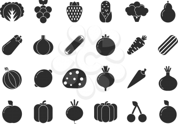Different vegetables and fruits in flat style. Vector healthy food and organic fresh fruit and vegetable illustration