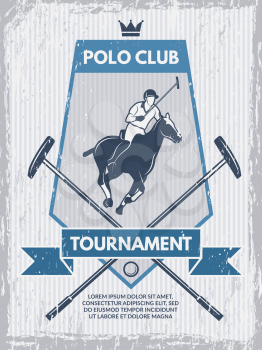 Retro poster of polo club. Vector template with place for your text. Banner polo tournament sport, competition emblem illustration