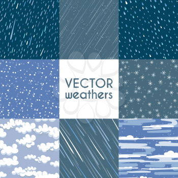 Different types of rainfall. Autumn rainy, snow and other seamless pattern collection. Rain and snow weathers, rainy pattern illustration