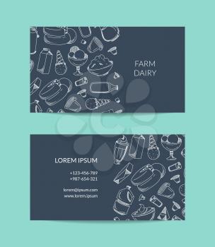 Vector business card template for dairy shop or organic farm with dairy elements and place for text illustration
