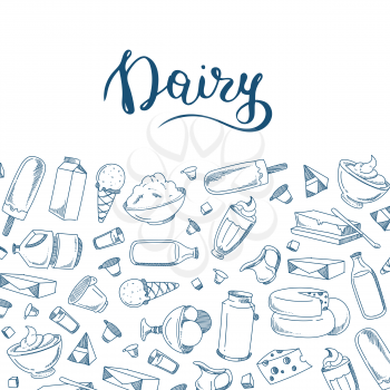 Vector banner sketched dairy products illustration with place for text