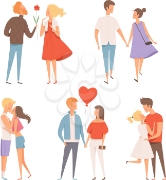 Dating couples. St valentine day 14 february happiness hugging romantic lovers characters vector date concept pictures. Illustration of love dating, man and woman together