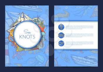 Vector card or brochure poster banner template with colored and sketched sea elements illustration