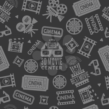 Cinema pattern. Seamless background with symbols of cinema and films production. Vector cinema production film, camera and entertainment background illustration