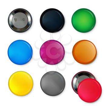Empty circle badges or buttons at different colors. Vector illustrations. Color badge pin collection