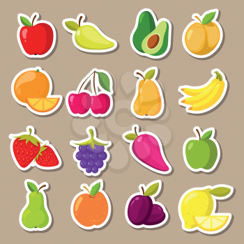 Vector set of fruit and berries stickers. Healthy food fruits illustration