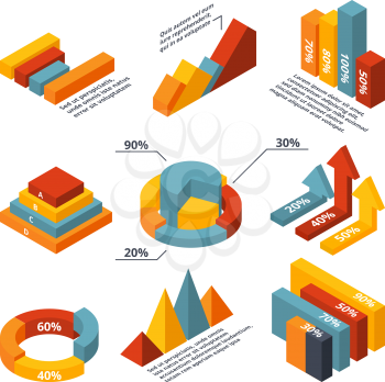 Vector isometric diagrams for business infographic. Illustration of graphic and chart info