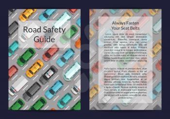 Vector cars on the road top view card or flyer template. Illustration of card road traffic