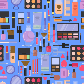 Vector flat style makeup and skincare seamless pattern or background illustration