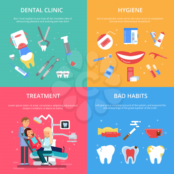 Dentist reception. Healthcare concept illustrations. Set of dental clinic and treatment, medicine stomatology vector