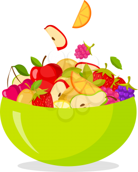 Fresh fruit salad. Isolated on white background healthy eating concept. Vector illustration