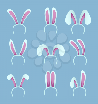 Set of rabbit ears. Easter masks in cartoon style. Bunny and rabbit ear for easter holiday. Vector illustration