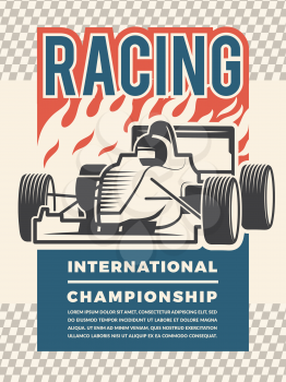 Poster or placard for motosport. Vintage illustrations of racing cars. Sport race speed, auto international championship vector