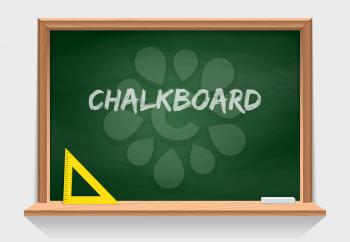 Wooden school chalkboard with green background texture. Classroom tools. Vector isolate on white. Green blackboard frame for learn in college illustration