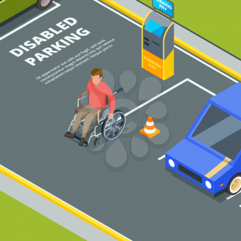 Entrance for urban parking for disabled peoples. Zone for handicapped and disability driver. Vector illustration
