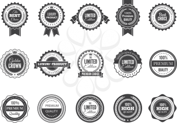Vintage premium badge. Luxury high quality best choice labels or logos for stamps vector collection black template. Illustration of premium quality label, guarantee badge sticker