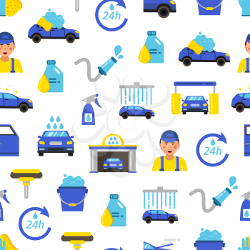 Vector car wash flat icons pattern or background illustration. Automobile service concept, vehicle station auto