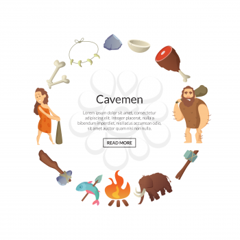 Vector cartoon cavemen in circle form with place for text in center illustration