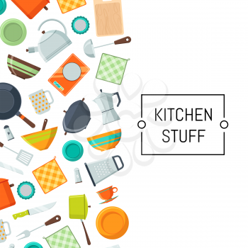Banner poster vector kitchen utensils flat icons background with place for text illustration